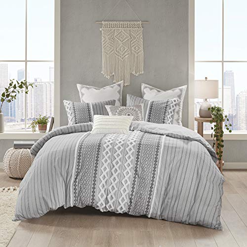 100% Cotton Comforter Mid Century Modern Design All Season Bedding Set, Matching Shams, King/Cal King(104"x92"), Imani, Gray Chenille Tufted Accent 3 Piece