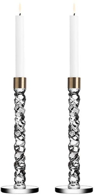 Orrefors Carat Candlestick Brass Large, Set of 2