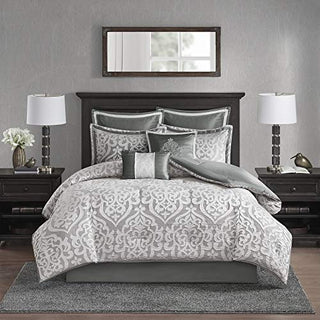 Madison Park Odette Comforter Set Jacquard Damask Medallion Design All Season Down Alternative Bedding, Matching Shams