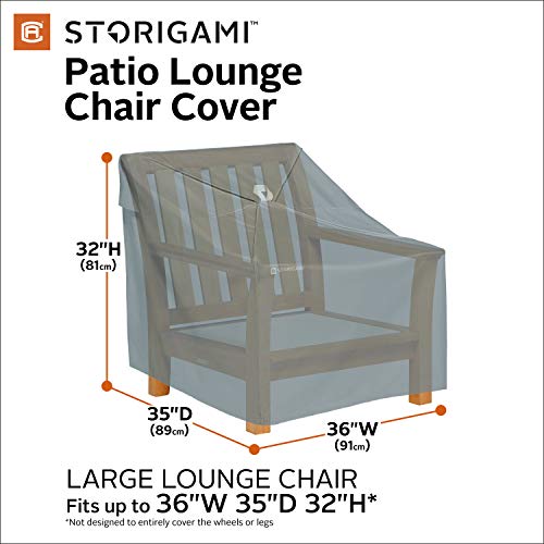 Classic Accessories Storigami Water-Resistant 36 Inch Easy Fold Lounge Chair Cover, Monument Grey, Patio Furniture Covers