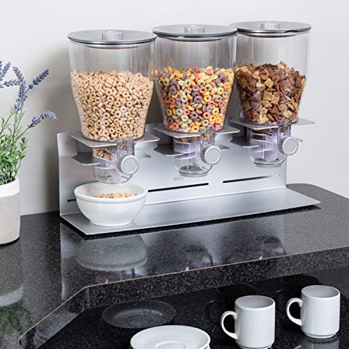 Honey-Can-Do Triple Canister Dry Food Cereal Dispenser, Stainless Steel