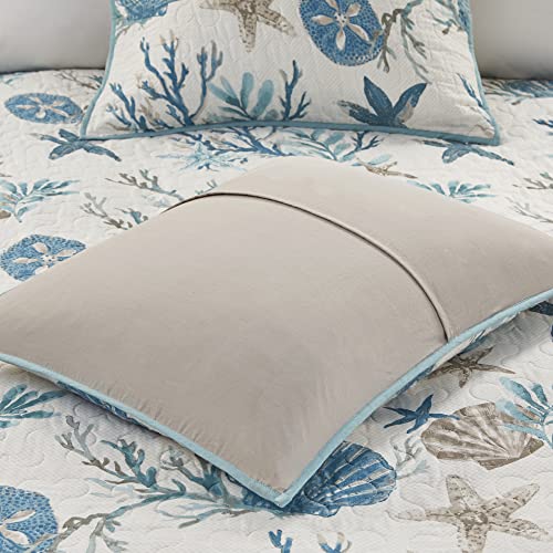 Madison Park Quilt Set Cottage Coastal Design, Starfish Print - All Season Lightweight Coverlet Bedding Layer, Shams, Toss Pillows, Pebble Beach, Aqua, King/Cal King(104 in x 94 in) 6 Piece