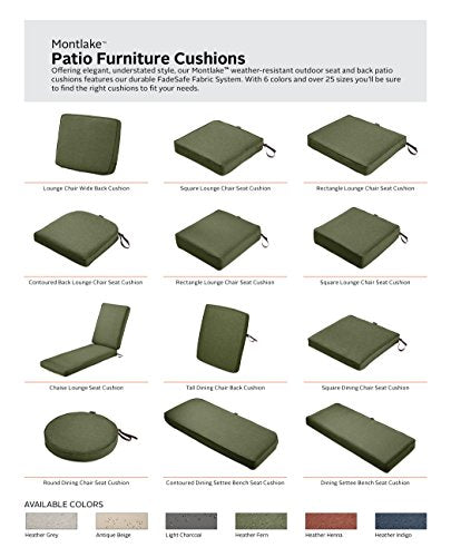 Classic Accessories Montlake FadeSafe Water-Resistant 17 x 17 x 3 Inch Square Outdoor Seat Cushion Slip Cover, Patio Furniture Chair Cushion Cover, Heather Fern Green, Patio Furniture Cushion Covers