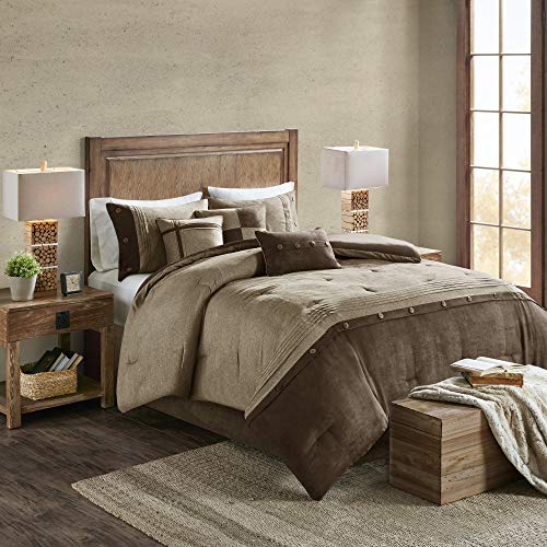 Madison Park Boone Comforter Set - Rustic Cabin Lodge Faux Suede Design, All Season Down Alternative Cozy Bedding with Matching Bedskirt, Shams, Decorative Pillow Brown Cal King(104"x92") 7 Piece