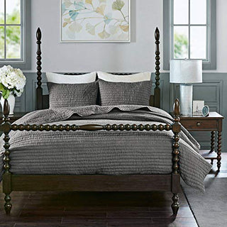 MADISON PARK SIGNATURE Serene King Size Quilt Bedding Set - Grey, Quilted, 3 Piece Bedding Quilt Coverlets