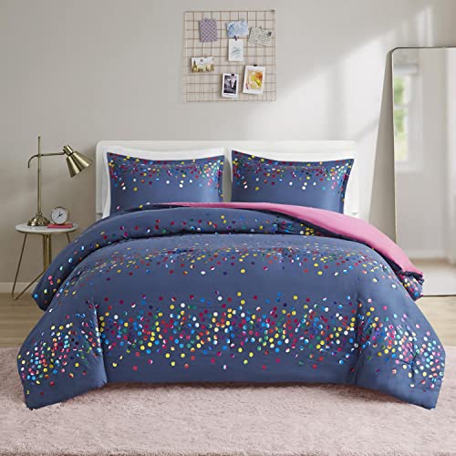 Intelligent Design Navy Rainbow Iridescent Metallic Dot Comforter Set ID10-2184