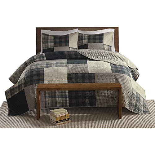Woolrich 100% Cotton Quilt Reversible Plaid Cabin Lifestyle Design - All Season, Breathable Coverlet Bedspread Bedding Set, Matching Shams, Winter Hills, Tan Full/Queen(92"x96")