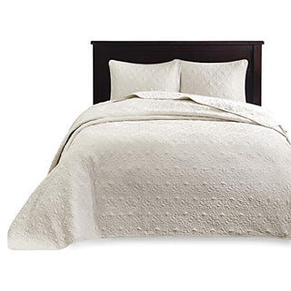 Madison Park Quebec King Size Quilt Bedding Set - Ivory, Damask, 3 Piece Bedding Quilt Coverlets