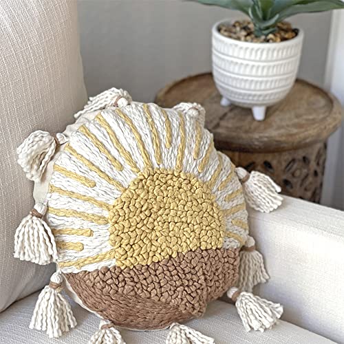 Crane Baby Pillow, Decorative Round Nursery Pillow for Newborns, Sunshine, 12" x 12"