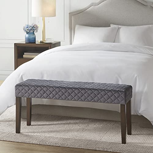 510 DESIGN Cheshire Accent Bedroom Bench - Diamond Quilted Moroccan Design, Padded Ottoman Foot Rest for Living Room, Entry Way Home Furniture w/Upholstered Seat Cushion, 43" W x 13" D x 18" H, Gray
