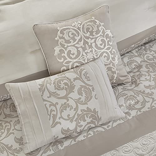 Ramsey 8 Piece Embroidered Bedding Comforter Set for Bedroom, Queen, Neutral
