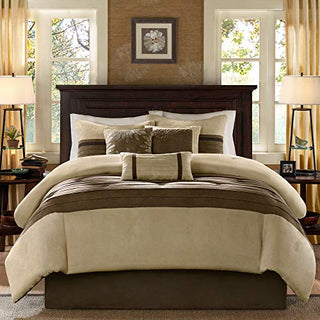Madison Park - Palmer 7 Piece Comforter Set - Natural - Queen - Pieced Microsuede - Includes 1 Comforter