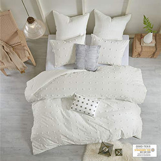 Urban Habitat Cotton Comforter Set-Tufts Pompom Design All Season Bedding, Matching Shams, Decorative Pillows