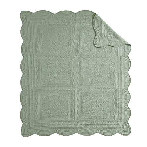 Madison Park Tuscany Luxury Oversized Quilted Throw with Scalloped Edges Seafoam 60x72 Quilted Premium Soft Cozy Microfiber For Bed, Couch or Sofa