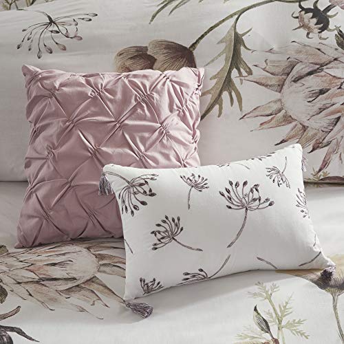 Madison Park Cotton Comforter Set Contemporary Floral Design - All Season Bedding Set, Matching Bed Skirt, Decorative Pillows, Queen(90"x90"), Cassandra Shabby Chic, Blush 8 Piece
