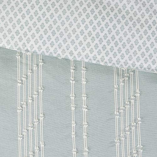 100% Cotton Comforter Set, Clipped Jacquard Design Diamond Print All Season Down Alternative Cozy Bedding with Matching Shams, Full/Queen(88"x92"), Kara, Aqua Reversable Stripes 3 Piece