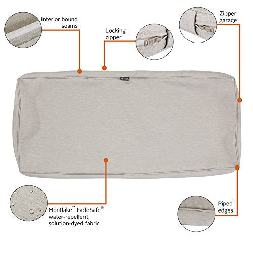 Classic Accessories Montlake FadeSafe Water-Resistant 59 x 18 x 3 Inch Outdoor Bench/Settee Cushion Slip Cover, Patio Furniture Swing Cushion Cover, Heather Grey, Patio Furniture Cushion Covers