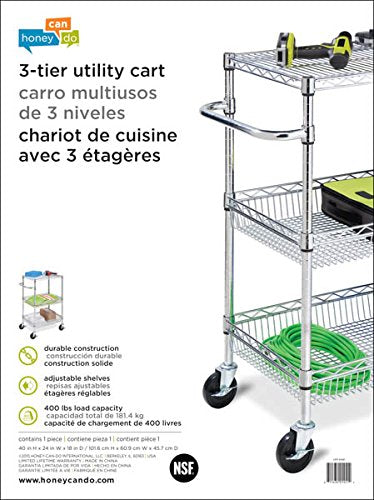 Honey-Can-Do CRT-01451 Heavy Duty Rolling Utility Cart, Chrome Wire, 3-Tier  : : Home