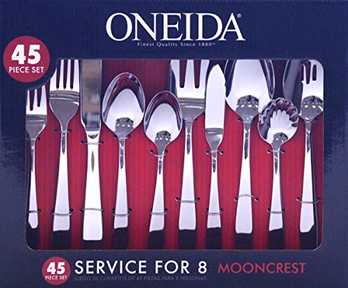 Oneida B336045A Mooncrest 45-Piece Flatware Set, Service for 8,Silver,45 Piece