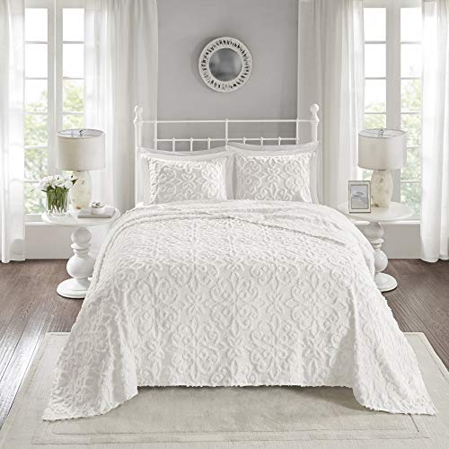 Madison Park Chenille Tufted 100% Cotton Quilt - All Season, Lightweight, Breathable Coverlet Bedspread Bedding Set, Matching Shams, Sabrina, Off White Oversized Full/Queen(102"x118") 3 Piece