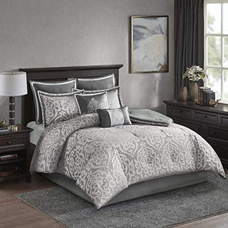 Madison Park Odette Comforter Set Jacquard Damask Medallion Design All Season Down Alternative Bedding, Matching Shams
