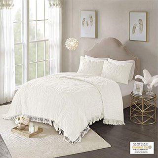 Madison Park Laetitia Lightweight, Breathable Chenille Tufted 100% Cotton Quilt, Shabby Chic Boho Medallion Design