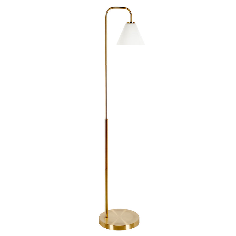 Home Outfitters 62" Brass Arched Floor Lamp With White Frosted Glass Cone Shade