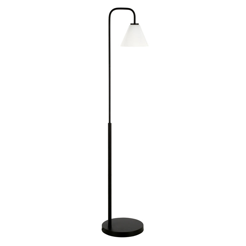 Home Outfitters 62" Black Arched Floor Lamp With White Frosted Glass Cone Shade