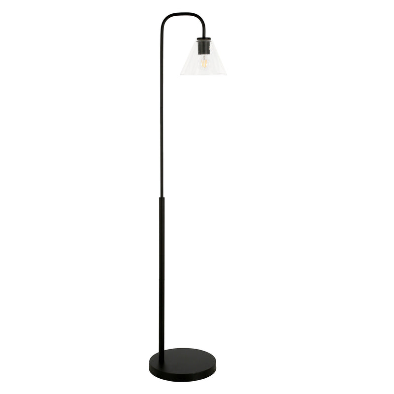 Home Outfitters 62" Black Arched Floor Lamp With Clear Transparent Glass Cone Shade