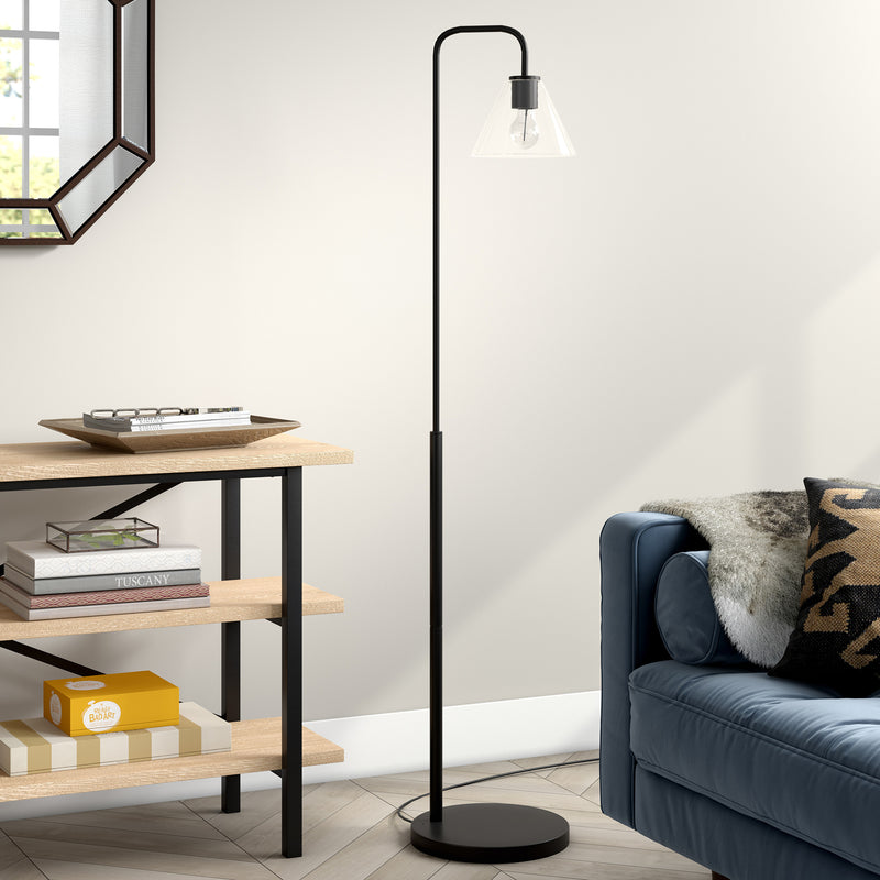 Home Outfitters 62" Black Arched Floor Lamp With Clear Transparent Glass Cone Shade