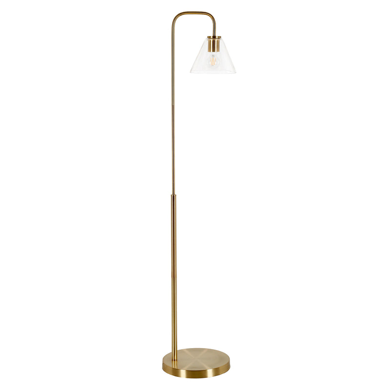 Home Outfitters 62" Brass Arched Floor Lamp With Clear Transparent Glass Cone Shade