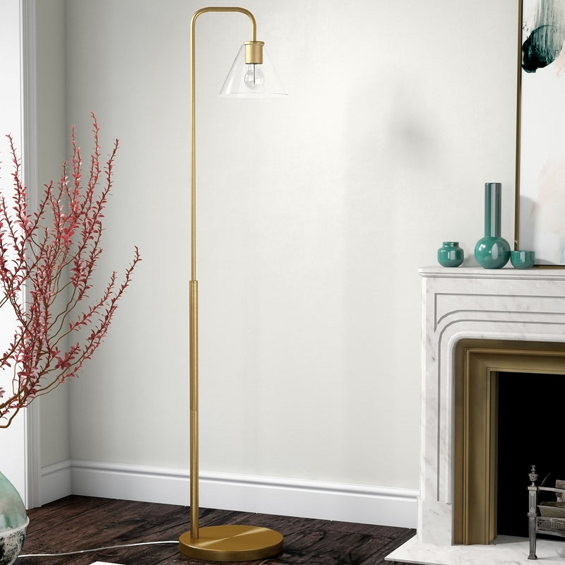 Home Outfitters 62" Brass Arched Floor Lamp With Clear Transparent Glass Cone Shade