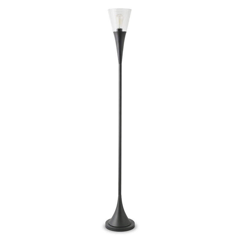 Home Outfitters 71" Black Torchiere Floor Lamp With Clear Seeded Glass Cone Shade