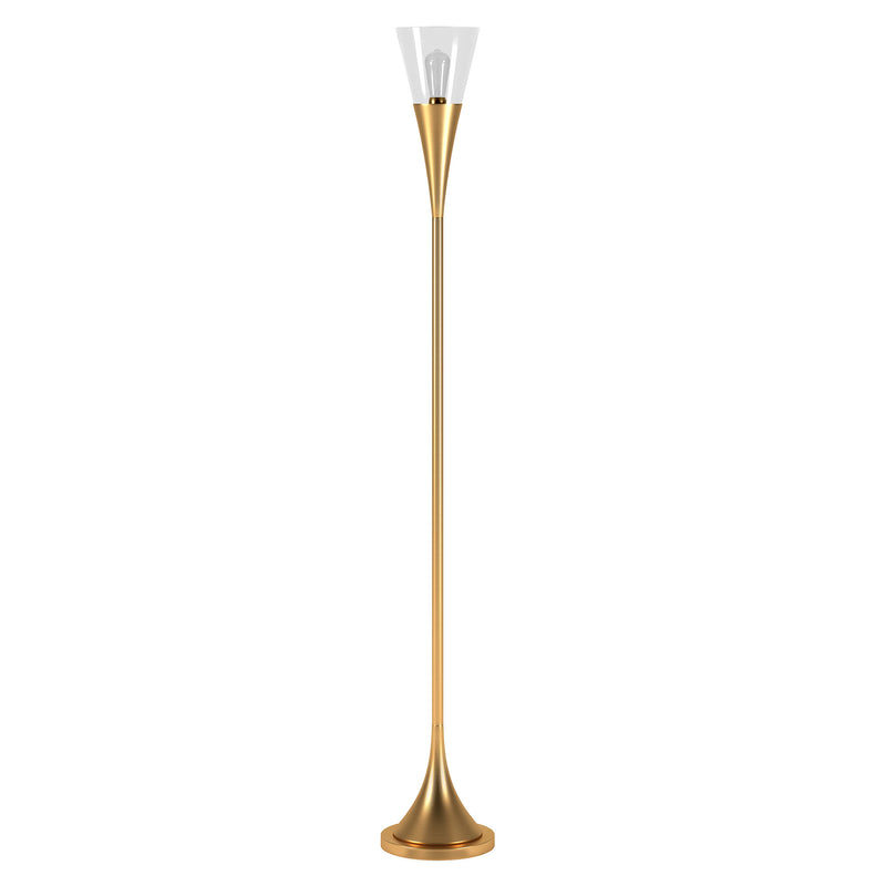 Home Outfitters 71" Brass Torchiere Floor Lamp With Clear Transparent Glass Cone Shade