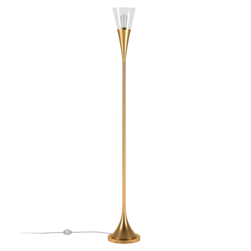 Home Outfitters 71" Brass Torchiere Floor Lamp With Clear Transparent Glass Cone Shade