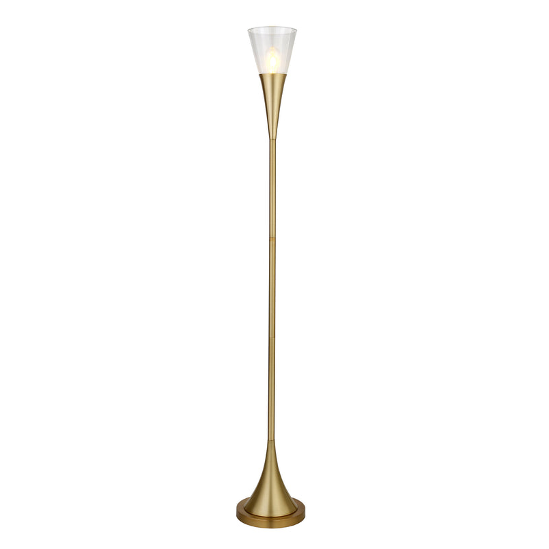 Home Outfitters 71" Brass Torchiere Floor Lamp With Clear Transparent Glass Cone Shade