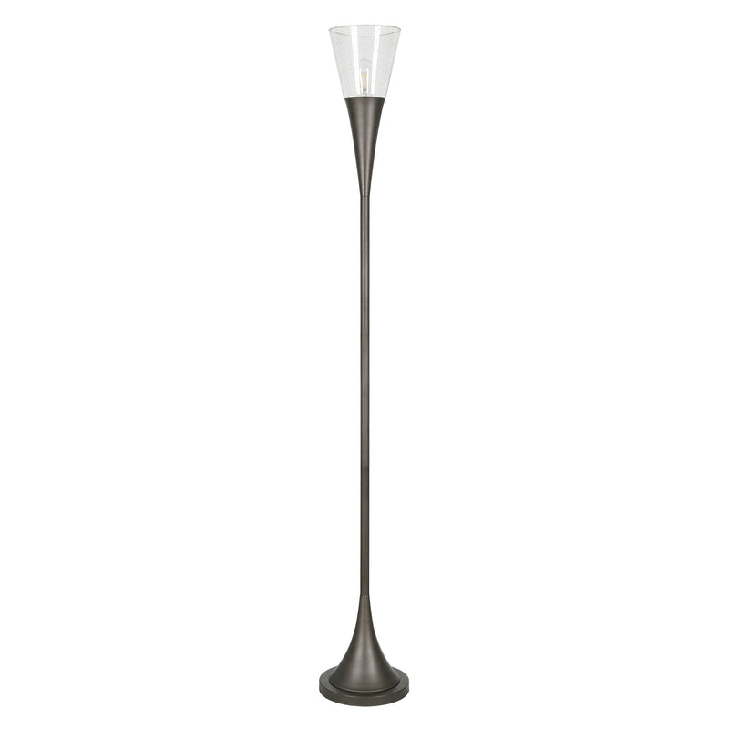 Home Outfitters 71" Steel Torchiere Floor Lamp With Clear Seeded Glass Cone Shade