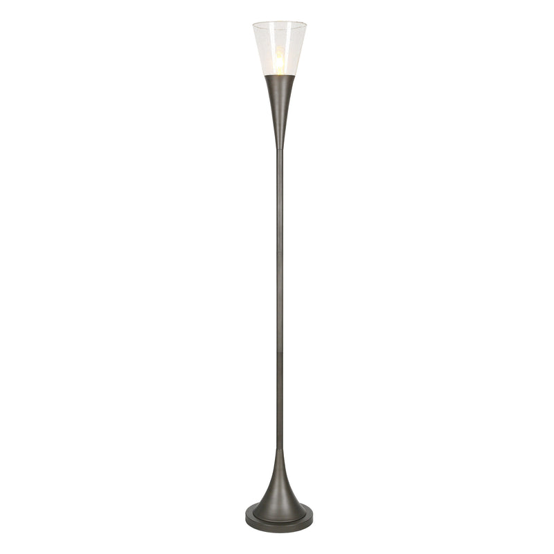 Home Outfitters 71" Steel Torchiere Floor Lamp With Clear Seeded Glass Cone Shade