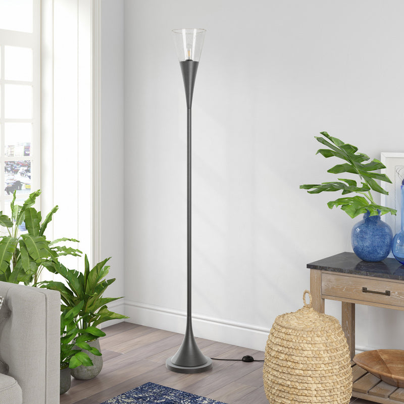 Home Outfitters 71" Steel Torchiere Floor Lamp With Clear Seeded Glass Cone Shade