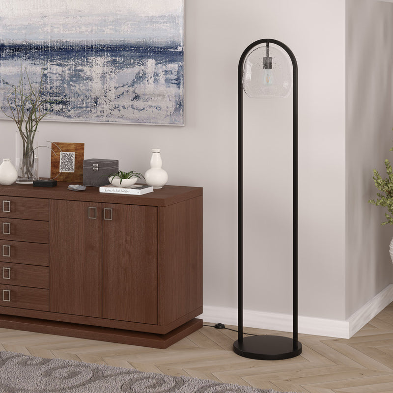 Home Outfitters 65" Black Column Floor Lamp With Clear Seeded Glass Globe Shade