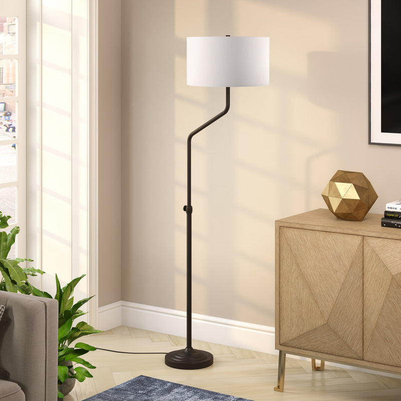 Home Outfitters 66" Black Adjustable Floor Lamp With White Frosted Glass Drum Shade