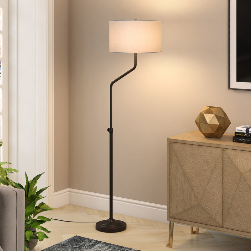 Home Outfitters 66" Black Adjustable Floor Lamp With White Frosted Glass Drum Shade