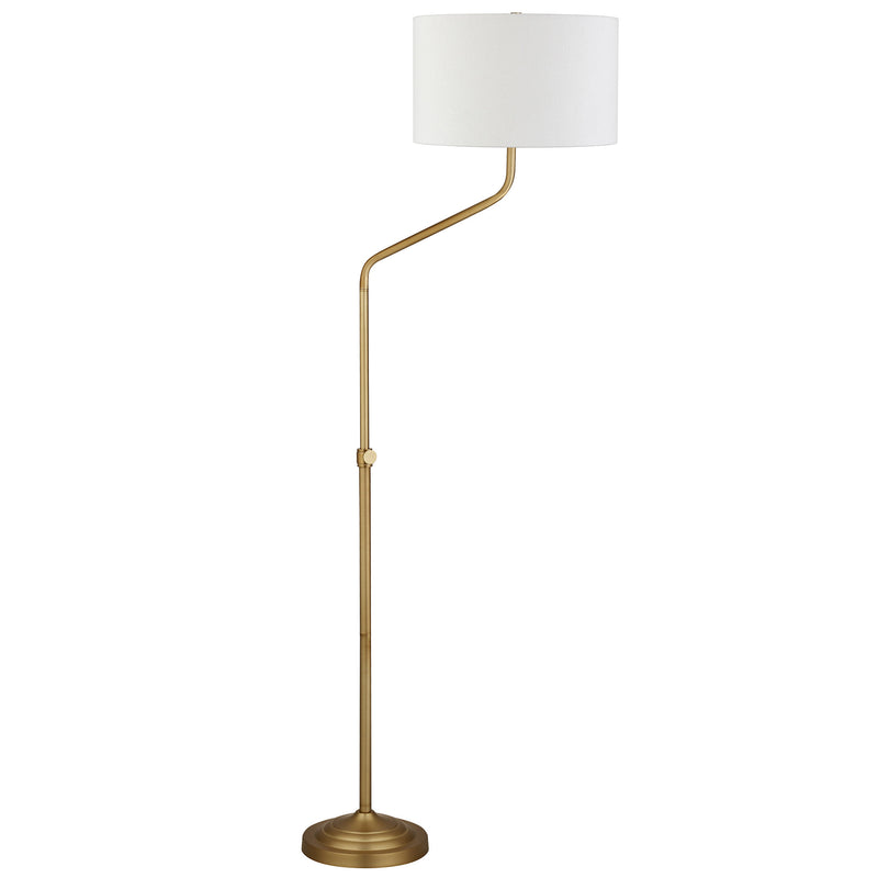 Home Outfitters 66" Brass Adjustable Traditional Shaped Floor Lamp With White Frosted Glass Drum Shade