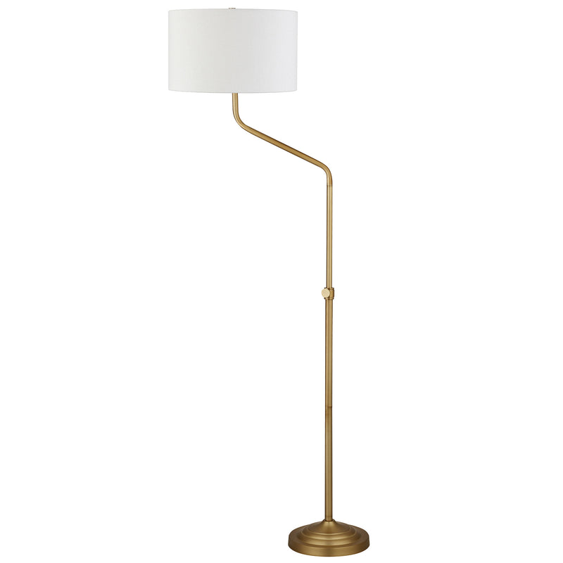 Home Outfitters 66" Brass Adjustable Traditional Shaped Floor Lamp With White Frosted Glass Drum Shade