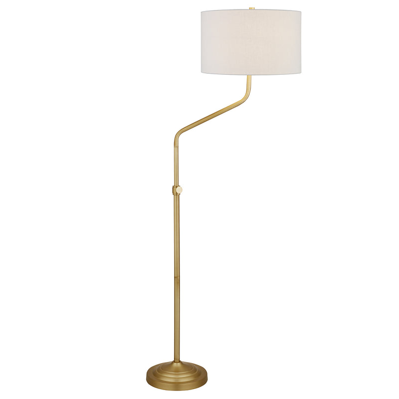 Home Outfitters 66" Brass Adjustable Traditional Shaped Floor Lamp With White Frosted Glass Drum Shade