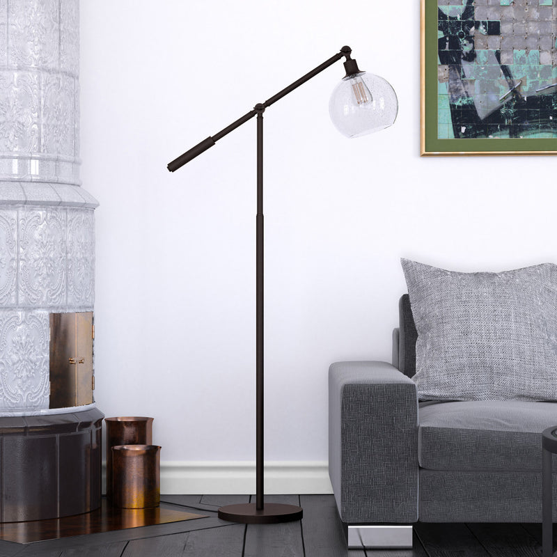 Home Outfitters 61" Black Reading Floor Lamp With Clear Seeded Glass Globe Shade