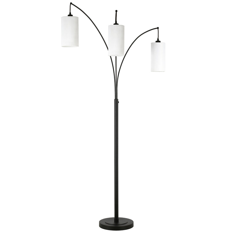 Home Outfitters 83" Black Three Light Torchiere Floor Lamp With White Frosted Glass Drum Shade