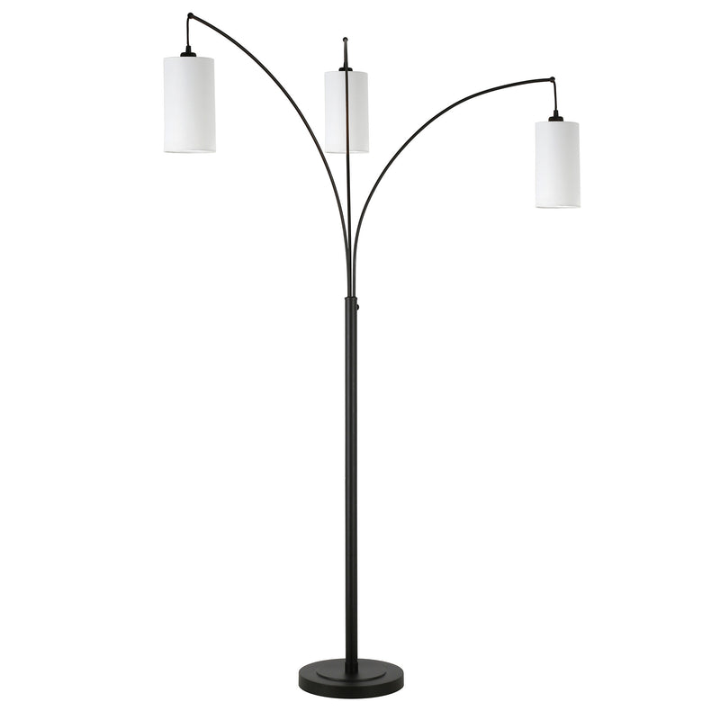 Home Outfitters 83" Black Three Light Torchiere Floor Lamp With White Frosted Glass Drum Shade