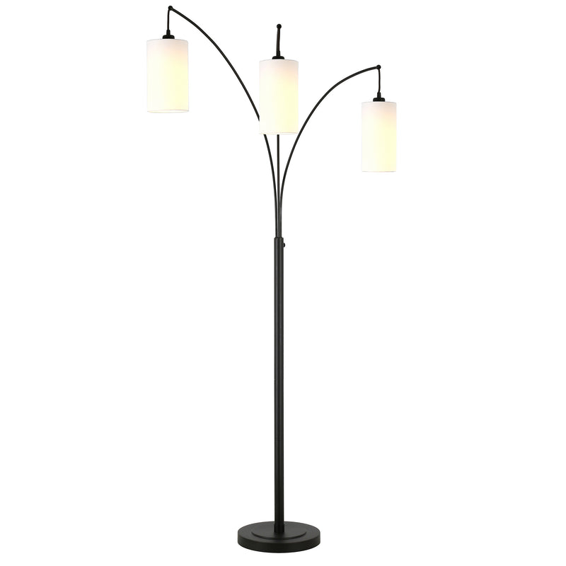 Home Outfitters 83" Black Three Light Torchiere Floor Lamp With White Frosted Glass Drum Shade