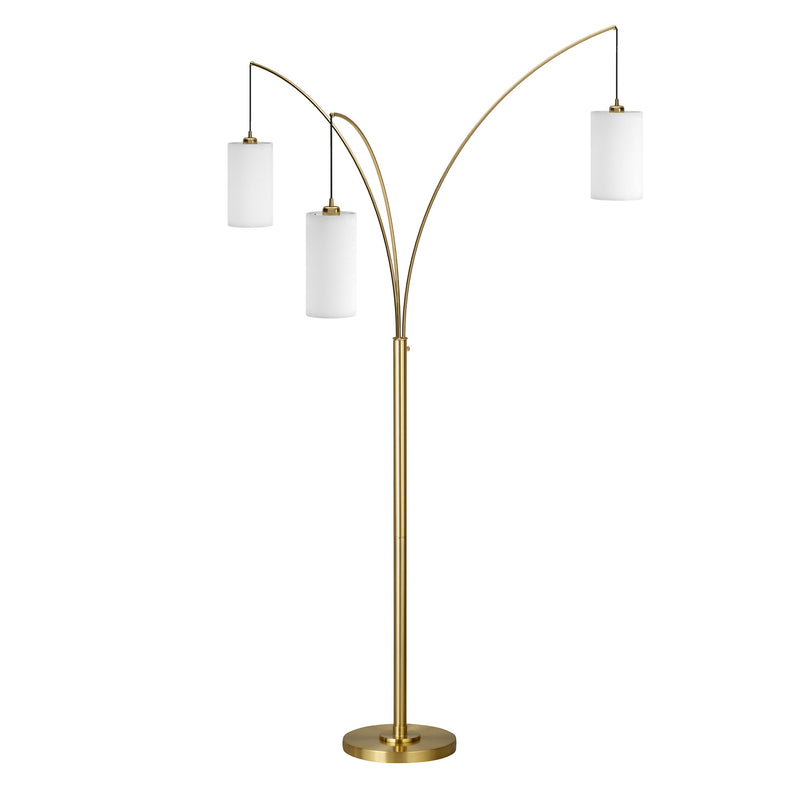 Home Outfitters 83" Brass Three Light Tree Floor Lamp With White Frosted Glass Drum Shade